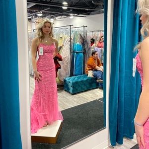 Sherri Hill Bright Pink #52338 Floral Long Lace (Open Back)